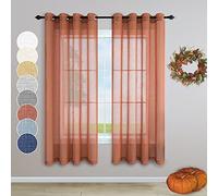 Rideaux Terracotta de 160 cm de long pour cuisine, ensemble de 2 panneaux avec œillets, voile semi-transparent en lin rustique, rideaux boho pour chambre de fille, chambre d'enfant, chambre
