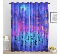 Rideaux Tête de Mort Dansant - Rideau à Oeillets Château Halloween - Lot de 2 Rideau Occultant Thermique Isolant pour Salon Chambre - 160L x 240H cm