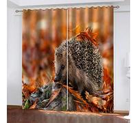 Rideaux Thermiques Isolants Anti Froid 240 Cm 3D Animal Hérisson Rouge Feuille D'Érable Occultant Isolant Thermique Anti Froid À Oeillets, Lot De 2 Rideau Motif 264x240 Cm Décoration Salon Moderne