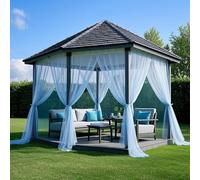 Rideaux transparents d'extérieur imperméables pour terrasse, 2 panneaux, voile filtrant la lumière, brise-vue en maille avec passe-tringle pour jardin, porche, pergola (bleu, 160 x 270 cm)