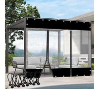 Rideaux transparents imperméables et robustes avec fermeture éclair - Panneaux d'extérieur en PVC pour pergola, porche, tonnelle - Noir, 1,5 x 2 m