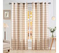 Rideaux transparents longs en damassé de style buffalo blanc et beige de 60x72 pouces pour chambre à coucher - Rideaux en lin texturés vichy de style ferme - Rideaux à œillets classiques et larges