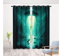 Rideaux UFO Nature 2 Pièces, Rideau Occultant Poisson Rivière Forêt - 3D Paysage Mystérieux Impression Rideaux, Thermique Isolant Et Phoniquerideaux avec Œillets pour Salon Chambre, L 100 x H 200 cm