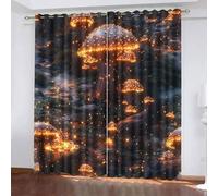 Rideaux Usine L85 x H200 CM 2 Panneaux Draperies Lumineux Champignons Protection UV Occultant D'effet Thermique avec Oeillets Rideau pour Chambre à Coucher Cuisine Salon