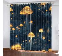 Rideaux Usine L85 x H200 CM 2 Panneaux Draperies Nuit Jungle Jaune Lumineux Champignons Protection UV Occultant D'effet Thermique avec Oeillets Rideau pour Chambre à Coucher Cuisine Salon