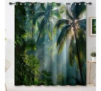 Rideaux Verdure des cocotiers en Climat Tropical Doux avec Oeillets Luxueux 100% Rideau Occultant Thermiques (2 x 140 x 260) occultant à pour Salon et Chambre à Coucher Vert
