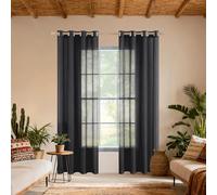 Rideaux Voilage 240 x 240 cm Anti UV Tulle Rideau Transparent à Oeillets Décoration Interieur Rideaux Voilages Porte Fenetre Intérieurs Passe Tringle, Noir