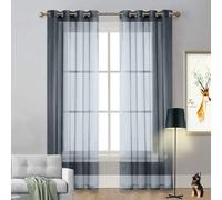 Rideaux Voilage à Oeillet Rideau Semi 75 x 180 cm Demi Transparent, avec Œillets, Multicolore Rideau de Porte, Panneau Mural à Franges pour Fenêtre, Fenêtre, Maison, Terrasse, Gris