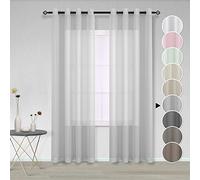 Rideaux Voilage Argent Gris Clair 140x245 cm à Oeillet Semi Transparent en Effet Lin Décorations d'intérieur de Fenêtre de Salon Moderne Chambre Cuisine Balcon Baie Vitrée Léger Romantique Lot de 2