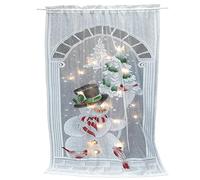 Rideaux Voilage Blanc Rideau Transparent pour Noël, LED, avec Motif Père Noël, Bonhomme de Neige, Décoration Intérieure Accent, 101 x 213 cm