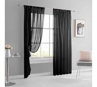 Rideaux Voilage Court 240 x 240 cm Doux et Aérés Couleur Pure Voilages Intérieurs Décoration Moderne Lavables pour Chambre Salon Salle à Manger Cour, Noir