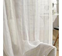 Rideaux Voilage Lot de 2 à Oeillet Rideau Semi-Transparent intérieurs pour Chambre Salon la DécorationRayures Beiges L229 x H260cm
