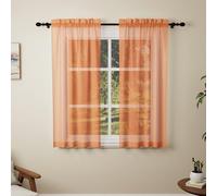 Rideaux voilage orange Pacok, chute 54, lot de 2 panneaux rideau filet pour fenêtres, panneau de rideau transparent à passe-tringle, voilages pour salon cuisine chambre W56xL54 pouces (Orange, 142 x