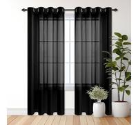 Rideaux Voilages à Oeillets 200 x 280 cm Demi Transparent Rideau Voilage Salon Intérieurs Beaux pour Fenêtre Moderne Salon Chambre Cuisine Enfant Balcon Dressing, Noir