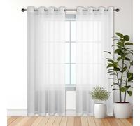 Rideaux Voilages à Oeillets 200 x 310 cm Demi Transparent Rideau Voilage Salon Intérieurs Beaux pour Fenêtre Moderne Salon Chambre Cuisine Enfant Balcon Dressing, Blanc
