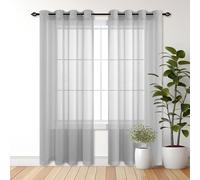 Rideaux Voilages à Oeillets 200 x 380 cm Demi Transparent Rideau Voilage Salon Intérieurs Beaux pour Fenêtre Moderne Salon Chambre Cuisine Enfant Balcon Dressing, Gris Clair