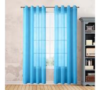 Rideaux Voilages à Oeillets 240 x 240 cm Oeillet Voilages Intérieurs a Oeillets Lumière Filtrer Souple Moderne Salon Chambre Cuisine Enfant Balcon Dressing, Bleu Ciel