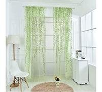 Rideaux Voilages Feuilles De Saule Tissu Polyester Doux Semi -Transparent, Décorations D'intérieur De Fenêtre De Salon Moderne Chambre Cuisine Balcon Baie Vitrée (200*270cm/79*106in,Vert)