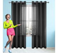 Rideaux Voilages Oeillet 240 x 240 cm Rideau à Oeillets Semi Transparent à Oeillets Intérieurs Beaux pour Salon Chambre Adulte Garcon Bureau, Noir