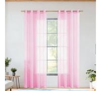 Rideaux Voilages Oeillet 240 x 240 cm Translucide Rideaux Transparents Couleur Décoration Interieur pour Fenetre Chambre Adulte, Rose