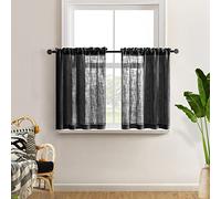Rideaux Voile Transparents Courts pour Cuisine, 61 cm de Long, Noir
