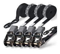 RIDEIRON Sangles à Cliquet 4X - 1"×15ft (275 kg/827 kg) - Sangles d’Arrimage avec Bande Réfléchissante, Crochets S Revêtus, pour Moto, Camping et Déménagement