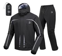 RIDEIRON Tenue de Pluie Moto Homme, 2 pièces, Coutures scellées, 15 000 mm | Coutures scellées, zip frontal à triple protection, taille à cordon, zips aux mollets et bandes réfléchissantes