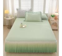 RIDEONMOP Protège-Matelas d'été matelassé Lavable de qualité supérieure avec 2 taies d'oreiller, Ensemble de Couvre-lit, Housse de lit de Luxe décorative avec Jupe en Dentelle,Green a,150 * 200CM