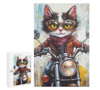 Rider Cat Motorcycle Art Print Puzzle 1000 Pièces Educa Jouet en Bois Cadeau Unique Décoration Intérieure Jeu Éducatif Challenge Toy Adultes Et Enfants À Partir De 14 Ans 1000 PCS