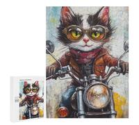 Rider Cat Motorcycle Art Print Puzzle 1000 Pièces Educa Jouet en Bois Cadeau Unique Décoration Intérieure Jeu Éducatif Challenge Toy Adultes Et Enfants À Partir De 14 Ans 500 PCS