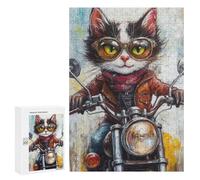 Rider Cat Motorcycle Art Print Puzzle 1000 Pièces Educa Jouet en Bois Cadeau Unique Décoration Intérieure Jeu Éducatif Challenge Toy Adultes Et Enfants À Partir De 14 Ans 300 PCS