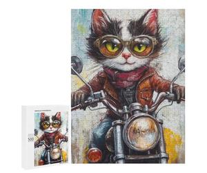 Rider Cat Motorcycle Art Print Puzzle 1000 Pièces Educa Jouet en Bois Cadeau Unique Décoration Intérieure Jeu Éducatif Challenge Toy Adultes Et Enfants À Partir De 14 Ans 500 PCS
