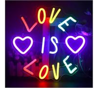 Riderai enseigne lumineuse au néon Enseigne lumineuse LED «Love Is Love» pour chambre à coucher, fête, mariage, décoration d'intérieur, 32×32cm