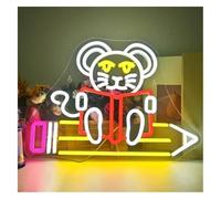 Riderai enseigne lumineuse au néon Lampe murale néon LED en forme de souris lisant un livre, idéale pour décorer bureau ou une bibliothèque(42X29cm)