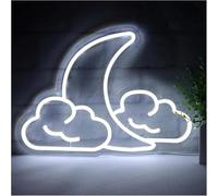 Riderai enseigne lumineuse au néon Panneau lumineux LED en forme de nuage et lune pour chambre d'enfant 40,89 x 28,96 cm