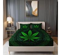 Rides Drap Housse 140 x 190 cm, Respirant Résistant Microfibre Mandala Psychédélique Feuille De Marijuana modèle Drap Housse pour Les Quatre Saisons, Vert Foncé Imprimé avec Bonnet 30 cm