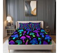 Rides Drap Housse 90 x 190 cm, Respirant Résistant Microfibre Champignons Fantastiques Mignons modèle Drap Housse pour Les Quatre Saisons, Violet Néon Imprimé avec Bonnet 30 cm