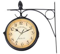 Ridgeyard Horloge de Gare Rétro, Horloge Murale Double Cadran avec Potence de Fixation Pendule Double Face pour Cuisine Cour Séjour