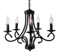 Ridgeyard Réglable Lustre Baroque Avec Pampilles 5 Branches Acrylique Vintage Noir Industriel Vintage Luminaire E14 Éclairage de Suspension Pour Salon Cuisine Chambre