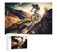 Riding Into The Sunset Mountain Bike Adventure : Cadeau Puzzle du Nouvel an, 1000 PCS Puzzle-Image en Bois, pour Un Loisir Créatif en Intérieur