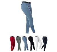 RIDING WORLD - Pantalon d'équitation pour femme Alexandrie | Pantalon de cavalière avec inserts en tissu | avec poches avant et évacuation de l'humidité | Legging d'équitation en bleu | Vêtement