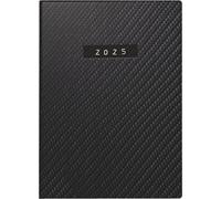 rido/idé Agenda de poche modèle Technik III (2025) « Carbon », 1 page = 1 jour, A6, 384 pages, couverture en cuir synthétique, flexible, noir
