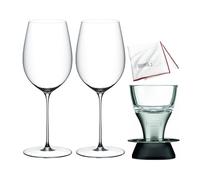 Riedel Supperleggero Bordeaux Grand Cru Lot de 2 verres avec aérateur à vin Waring Pro Grand chiffon en microfibre (4 articles)