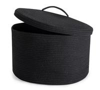 Rieeyrslza Corbeille à Linge en Coton Tissé avec Couvercle 32L Pliable Panier de Rangement Tressé, Poignée Évidée, Placer des Jouets Vêtements, Adapté à Chambre à Coucher Salon, 40 x 25cm(Noir)