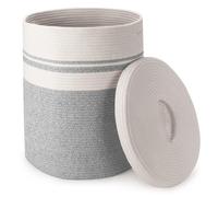 Rieeyrslza Corbeille à Linge en Coton Tissé avec Couvercle 58L Panier à Linge en Corde de Coton, Poignée Évidée, Placer des Couvertures Oreillers, Adapté à Chambre à Coucher Salon, 38 x 50cm(Gris)