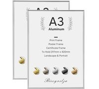 Rieeyrslza Lot de 2 Cadres Photo A3 Cadre à Documents en Aluminium Cadre Photo Gallery Cadres de Posters Convient pour La Décoration Murale ou L'affichage de Galerie (Argent Brillant)