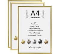 Rieeyrslza Lot de 3 Cadres Photo A4 Cadre à Documents en Aluminium Convient pour Accrocher des Diplôme et Décoration Cadre photo Montage Mural ou sur Table (Or)