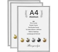 Rieeyrslza Lot de 3 Cadres Photo A4 Cadre à Documents en Aluminium Convient pour Accrocher des Diplôme et Décoration Cadre photo Montage Mural ou sur Table (Argent Brillant)