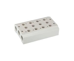 RIEGLER 116248-5520.03-14 Plaque de base multiple pour vannes 5/2-5/3 voies 3 poses, G 1/8, G 1/4, 1 pièce