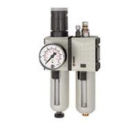 RIEGLER FU 605-1 Futura Unité de maintenance en deux parties avec réservoir en polycarbonate, panier de protection et manomètre, semi-automatique, taille 4, 0,1-1 bar, G 3/4"